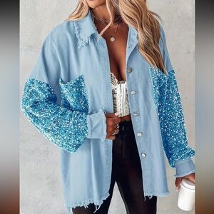 309. Sequin Sleeve Button Front Jacket